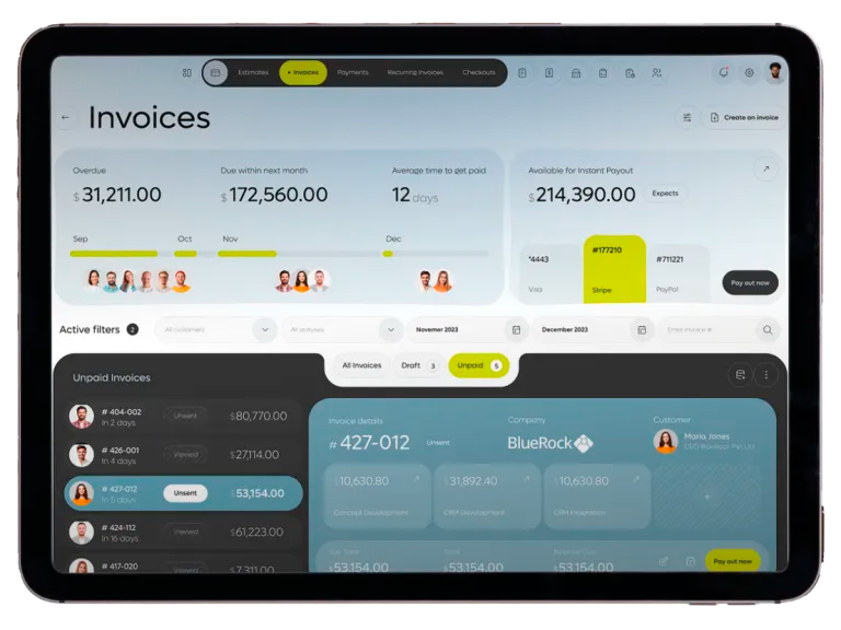 Panel de control de gestión empresarial creado con software a medida